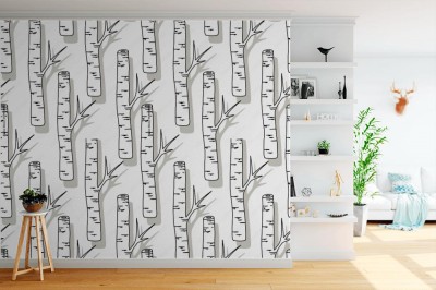 Fototapeta Wesoły wzór konarów brzozy w skandynawskim stylu