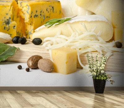 Fototapeta Różne rodzaje sera z przyprawami na desce