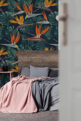 Fototapeta z wzorem z tropikalnych kwiatów i liści