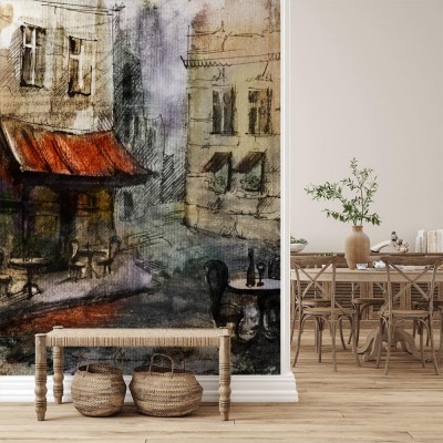 Fototapeta Malowidło francuskiej kawiarni na świeżym powietrzu