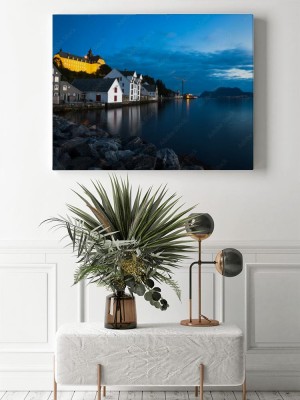 Obraz na płótnie Nocny widok na piękne nadmorskie miasteczko