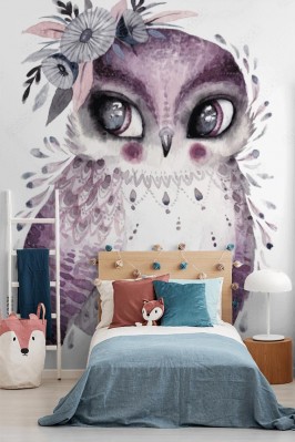 Fototapeta Sowa z kwiatami