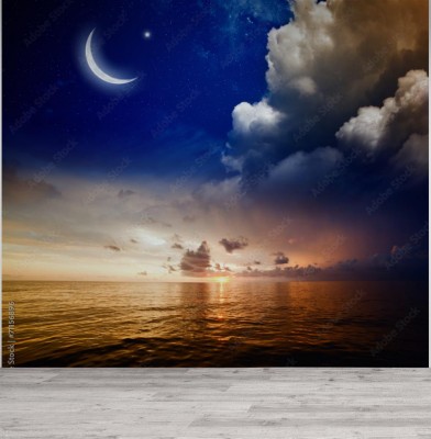 Fototapeta Zachód słońca, morze i księżyc