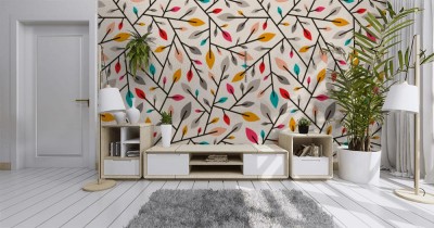 Tapeta Geometryczny wzór jesienne liście i gałązki