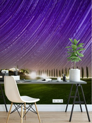 Fototapeta Piękny krajobraz Toskanii z gwiazdami na niebie