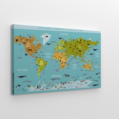 Obraz na płótnie Mapa występowania zwierząt na świecie