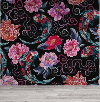 Tapeta Piękny modny japoński wzór w  kwiaty