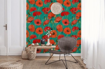 seamless-pattern-of-red-poppies-and-meadow-plants-illustration-on-bright-green-background