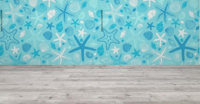 Tapeta z ładnym wzorem vintage z ręcznie rysowanymi muszlami i rozgwiazdą