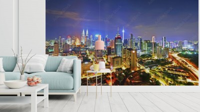 Fototapeta Oświetlone miasto nocą