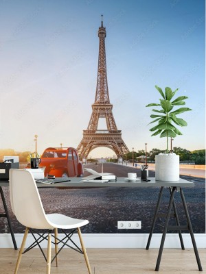 Fototapeta Paryska ulica z widokiem na słynną Paryską wieżę Eiffla 