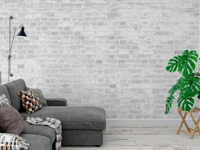 Fototapeta Ściana z  zatartych białych cegieł