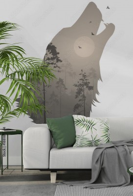 Fototapeta Sylwetka wyjącego wilka