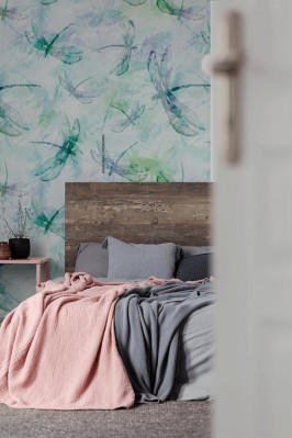 Fototapeta z abstrakcyjnym turkusowym wzorem do sypialni