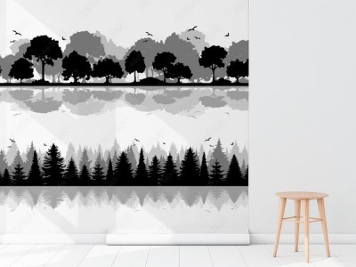 Fototapeta z drzewostanem liściastym i iglastym