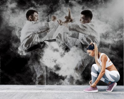 Fototapeta Dwóch mężczyzn walczących w karate