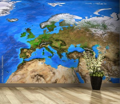 Fototapeta Mapa świata w wysokiej rozdzielczości skoncentrowana na Europie