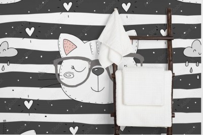 Fototapeta Kocie głowy w okularach na szarych paskach