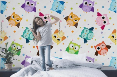 Tapeta z kolorowymi sowami dla dzieci