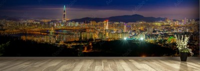 Fototapeta Panoramiczny nocny widok pięknego miasta Seul oglądany z góry