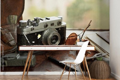 Fototapeta w stylu retro z aparatem foto