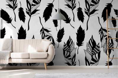 Tapeta Czarno białe pióra