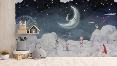 Fototapeta Miasto dzieci na fantastycznych chmurach na niebie