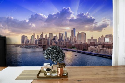 Fototapeta Panoramiczny widok na Manhattan podczas zachodu słońca