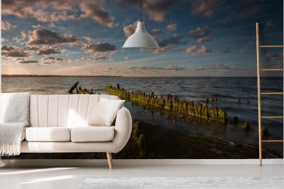 Fototapeta zachód słońca w rewie morze bałtyckie