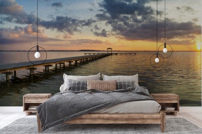 Fototapeta Piękny, wielobarwny zachód słońca nad jeziorem