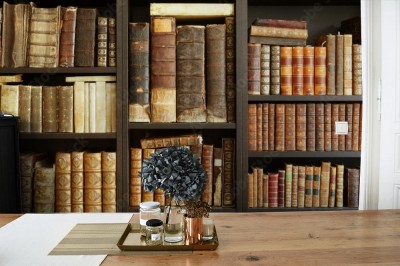 Fototapeta stare książki na drewnianej półce