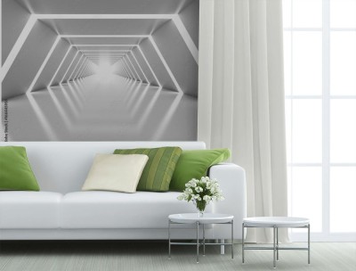 Fototapeta Abstrakcyjne tło z symetrycznym białym olśniewającym tunelowym wnętrzem