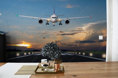 Fototapeta Lądowanie przy zachodzie słońca