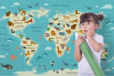 Fototapeta Mapa świata ze zwierzętami