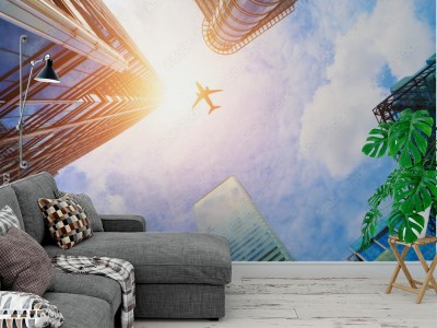 Fototapeta Samolot nad wieżowcami