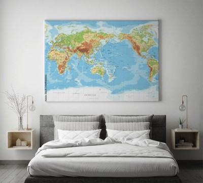 Obraz na płótnie Mapa świata z widokiem na Pacyfik - fizyczna topografia 