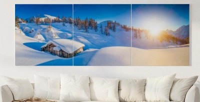 Obrazy do salonu Zimowy krajobraz w Alpach o zachodzie słońca