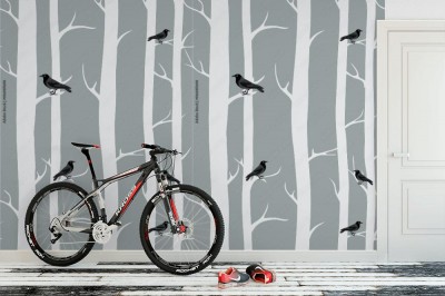 Tapeta w zimowe drzewa z czarnymi krukami