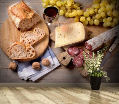 Fototapeta Rustykalna przekąska z salami i serem