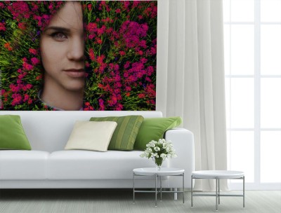 Fototapeta Artystyczny portret twarzy kobiety i pola kwiatów