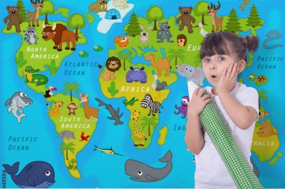 Fototapeta Mapa świata z słodkimi zwierzętami