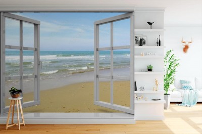 Fototapeta Otwarte okno w domku na plaży