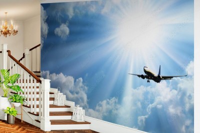 Fototapeta Sylwetka samolotu z pięknym niebem