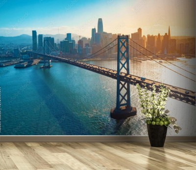 Fototapeta Most w San Francisco i majacząca w tle linia architektury miejskiej