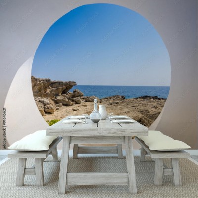 Fototapeta Piękny widok z okrągłego otworu okiennego