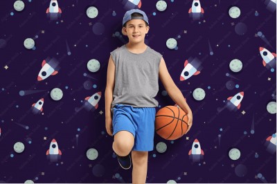 Tapeta dla dzieci z rakietą w kosmosie