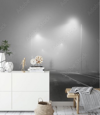 Fototapeta Czarno-biała ulica z mgłą