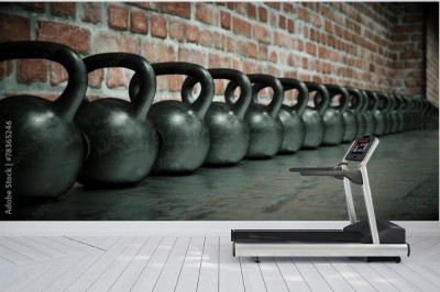 Fototapeta Hala sportowa z kettlebellami