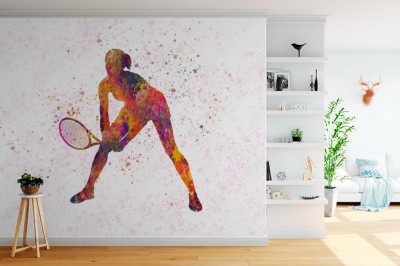 Fototapeta Kobieta uprawiająca tenis w akwareli