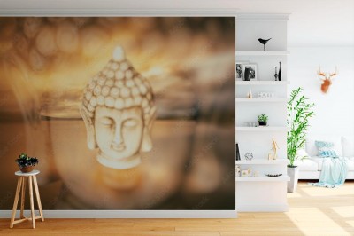 Fototapeta Postać Buddy z wizerunkiem morza o zachodzie słońca